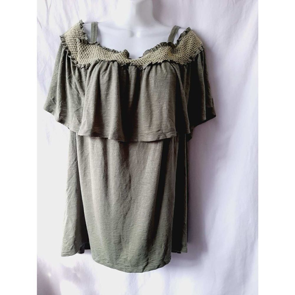Terra & sky sz 3X green off shoulder blouse - Picture 2 of 4